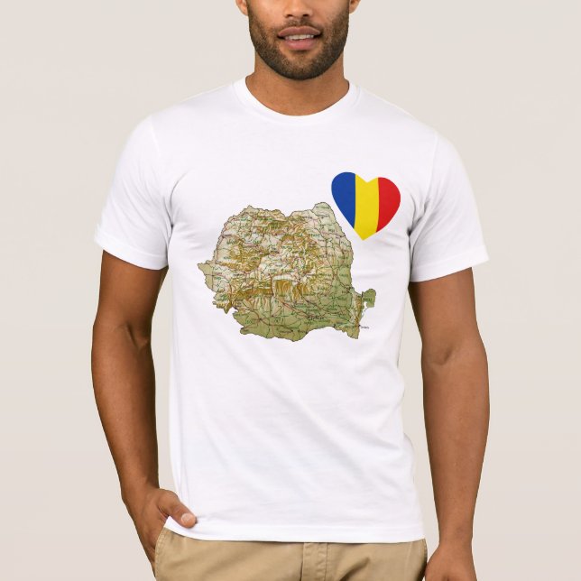 Rumania Bandera Corazón y Mapa camiseta (Anverso)