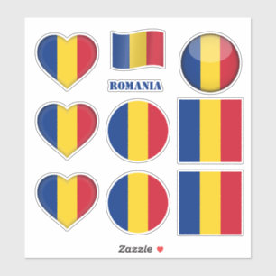 Rumania pegatinas y bandera rumana, corazón/deport