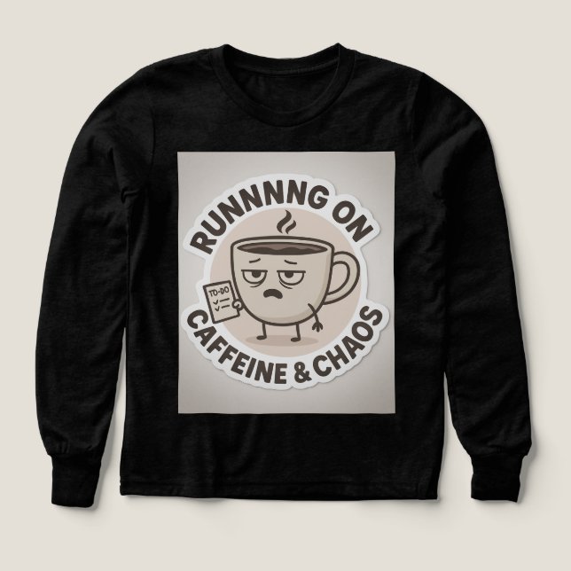 Running on Caffeine & Chaos Funny Coffee Sticker (Diseño frontal)