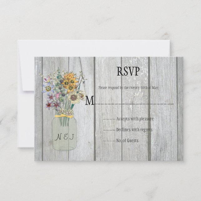 Rusn Barn Wood Mason Jar Wildflowers RSVP (Anverso)