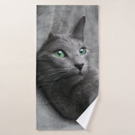 Ruso-azul-gato con ojos verdes