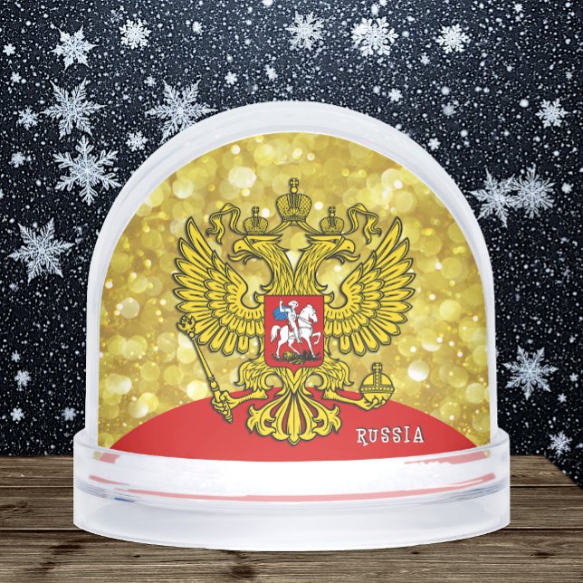 Russia Snow Globe, Russian Flag / Golden Eagle (Russia Snow Globe / Golden Glitter & Snow)
