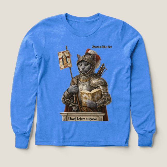 Russian Blue Conquistador Cat – Honor & Legacy (Diseño frontal)