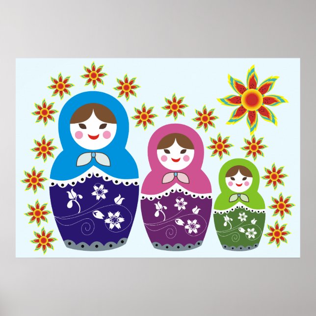 Russian Matryoshka Doll In Sunflowers Posters (Frente)