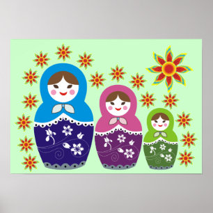 Russian Matryoshka Doll In Sunflowers Posters