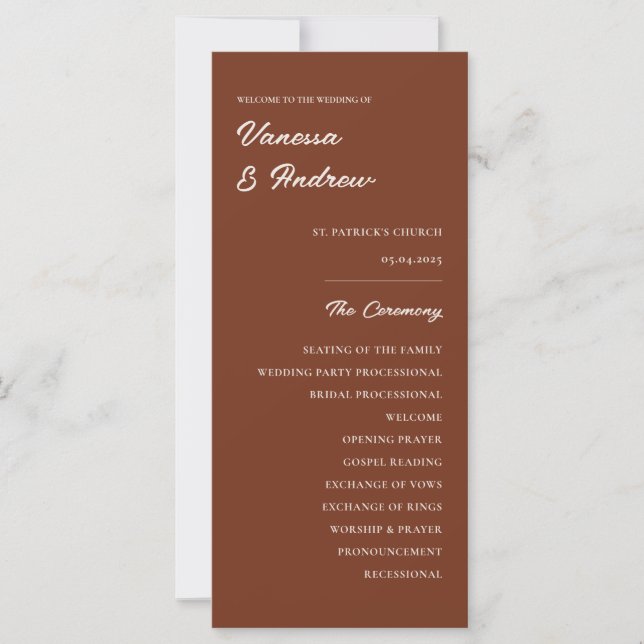Rust Brown Elegant Moderant Boda Ceremony Card (Anverso)