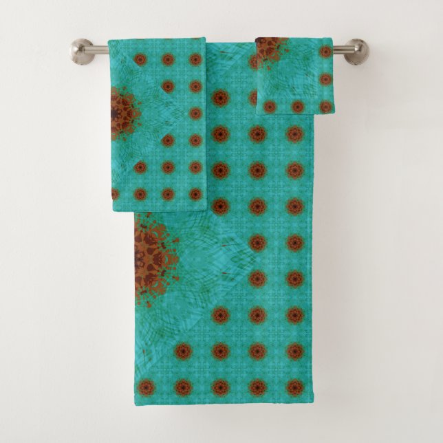 Rust Brown y Green Mandala Tile Verde azulado (In situ)