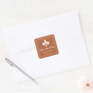 Rust Fleur de Lis Save the Date Pegatinas