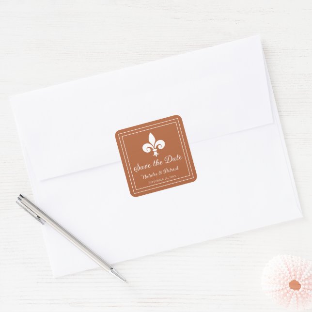 Rust Fleur de Lis Save the Date Pegatinas (Sobre)