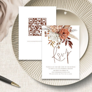 Rust Floral Marrón Script QR Código Boda Tarjeta R