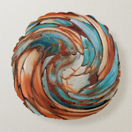 Rust N Blue Abstract Art Round Cojín decorativo