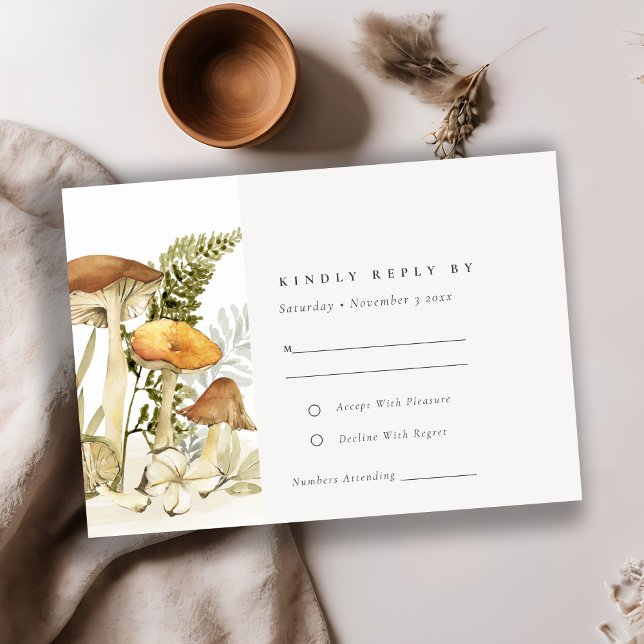 Rust Naranja Mushroom Fern Foliage Wedding RSVP (Subido por el creador)