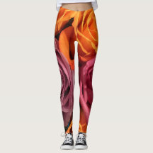 Rust Naranja Purple Rosa Floral Leggings