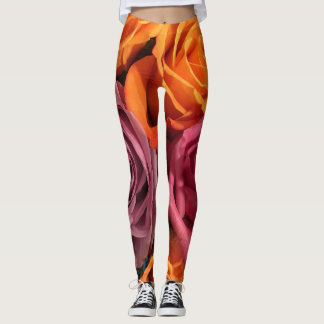 Rust Naranja Purple Rosa Floral Leggings