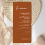 Rust Terracotta Boda Menú de cena<br><div class="desc">Tarjetas de menú Boda minimalistas | Menú moderno,  menú Boda para la cena,  menú rústico Boda para la cena y bebidas,  caligrafía sencilla Boda rústico menús Bodas,  menú rústico Boda,  menú Boda</div>