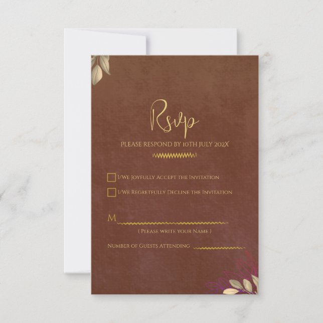 Rust Terracotta Velvet Luxe Boda de Oro RSVP (Anverso)
