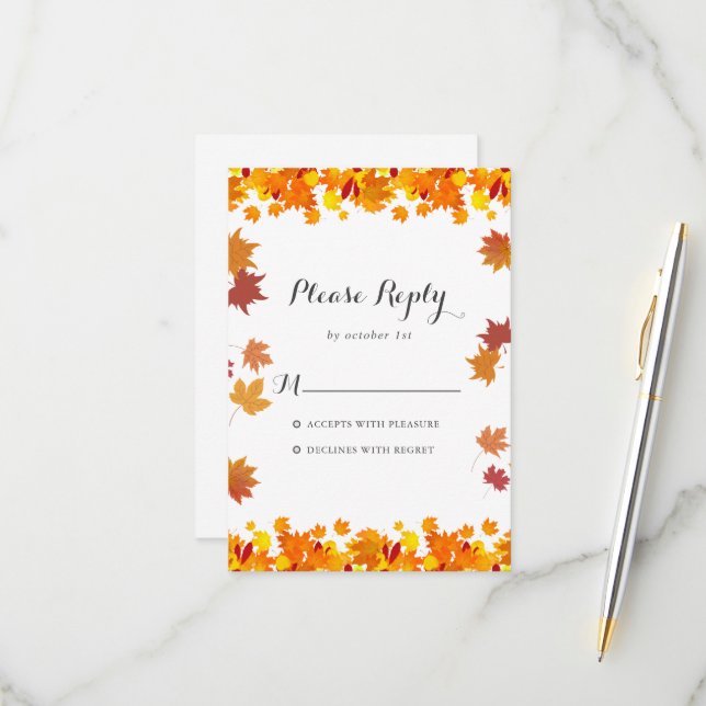 Rustic Autumn Leaves Wedding RSVP Card (Anverso/Reverso In Situ)