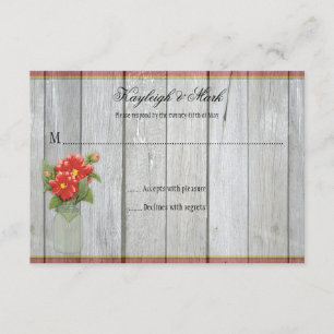 Rustic Barn Wood Mason Jar Red Dahlias RSVP s