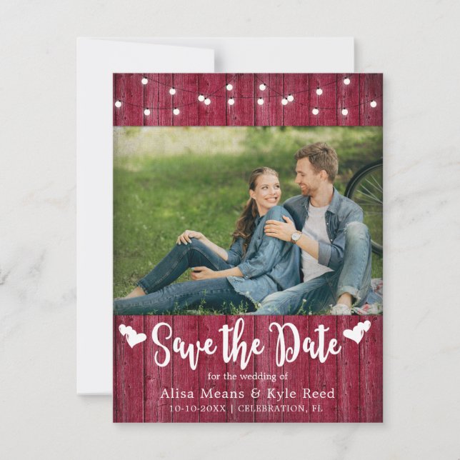 Rustic Barn Wood String Lights Photo Card (Anverso)