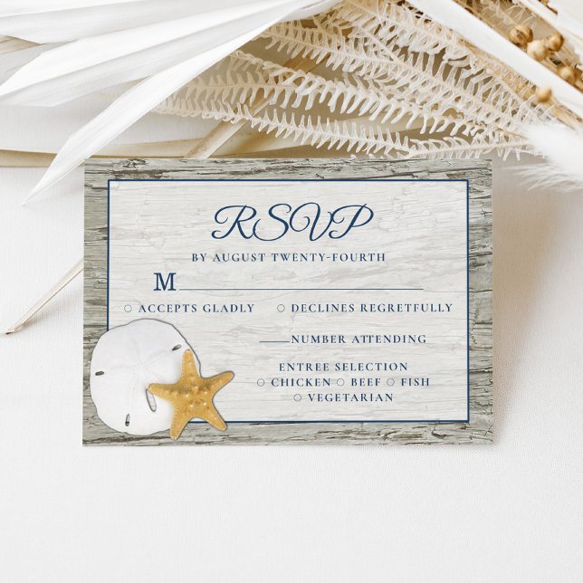 Rustic Beach Driftwood Sand Dollar Wedding RSVP (Subido por el creador)