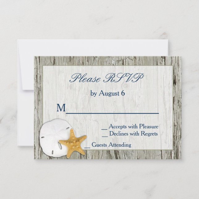Rustic Beach Driftwood Sand Dollar Wedding RSVP (Anverso)