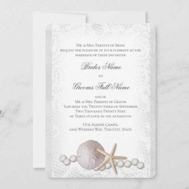 Rustic Beach Lace y la invitación a la Perla (Anverso)