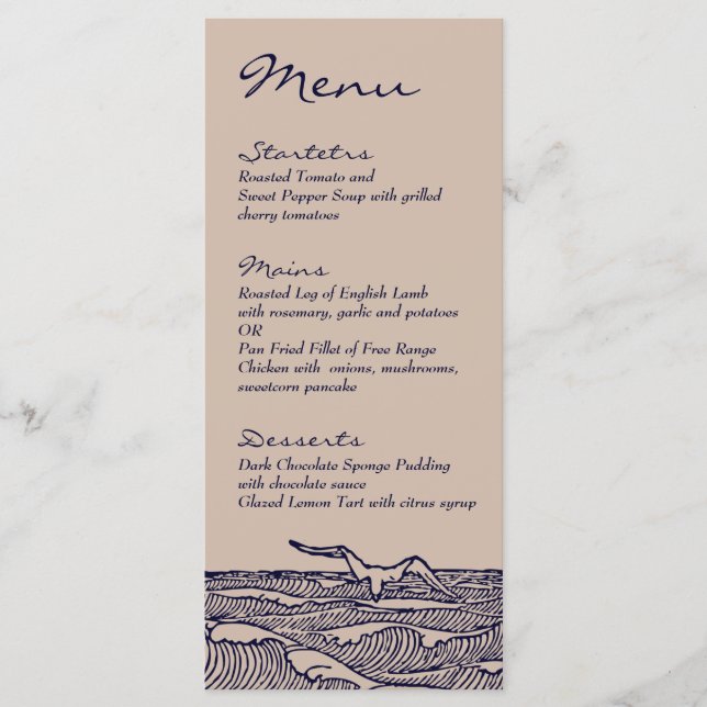 Rustic Beach Ocean Waves Boda Cena Menú (Anverso)