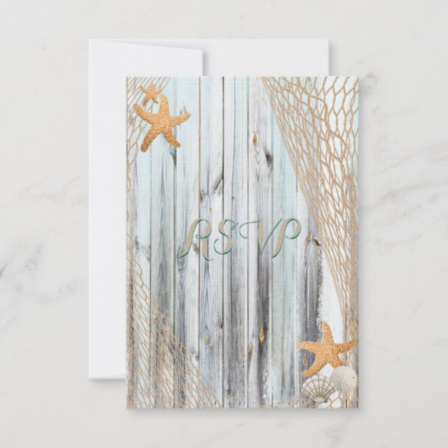 Rustic Beach Starfish Wedding RSVP (Anverso)