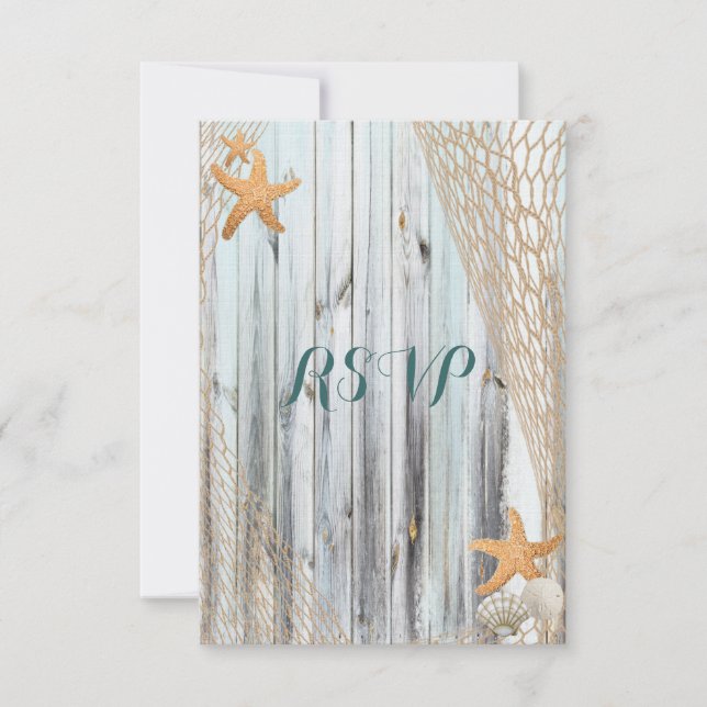 Rustic Beach Starfish Wedding RSVP (Anverso)