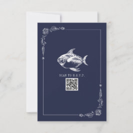 Rustic Beach Wedding Dark Blue Fish RSVP