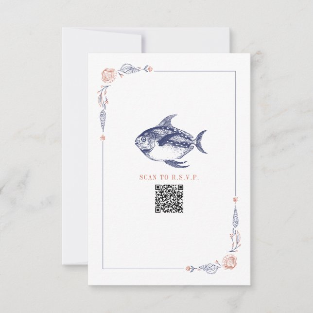 Rustic Beach Wedding Red & Blue Fish RSVP (Anverso)