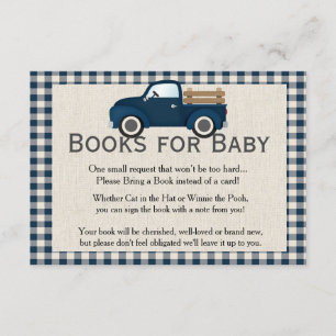 Rustic Blue Truck Books para la tarjeta del bebé