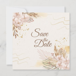 Rustic Blush & Gold Floral Boho Save the Date