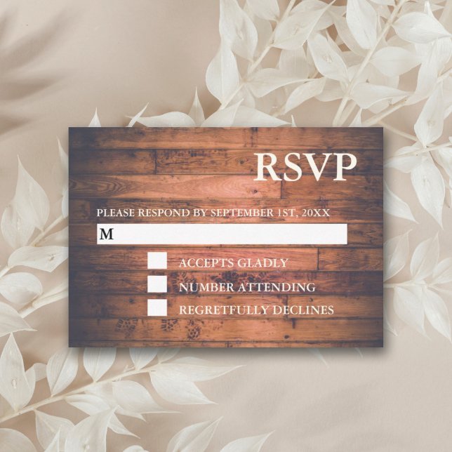 Rustic Brown Wood String Lights | Tarjetas RSVP (Subido por el creador)