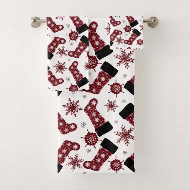 Rustic Buffalo Plaid Stocking Copos de Nieve Navid (In situ)