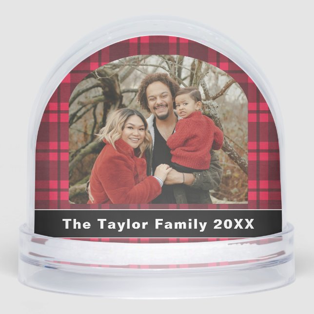 Rustic Buffalo Red Plaid Family Photo Christmas (Anverso)