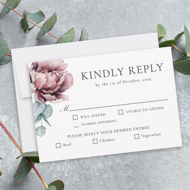 Rustic Burgundy Floral Fall Wedding RSVP (Subido por el creador)