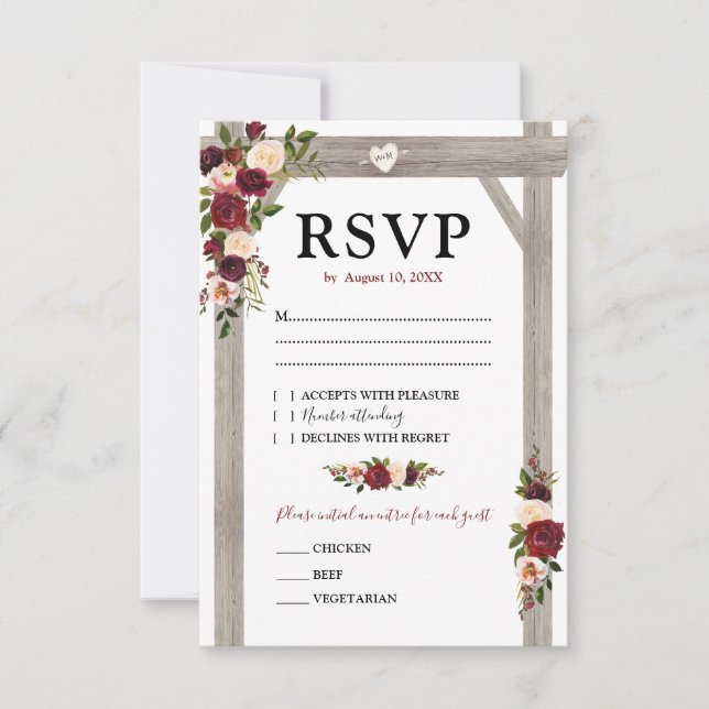 Rustic Burgundy Rubor Floral Boho Wedding RSVP (Anverso)
