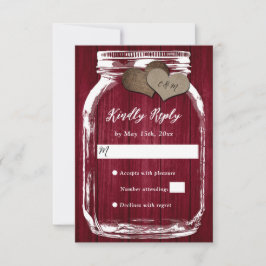 Rustic Burgundy Wood Mason Jar Hearts Wedts RSVP