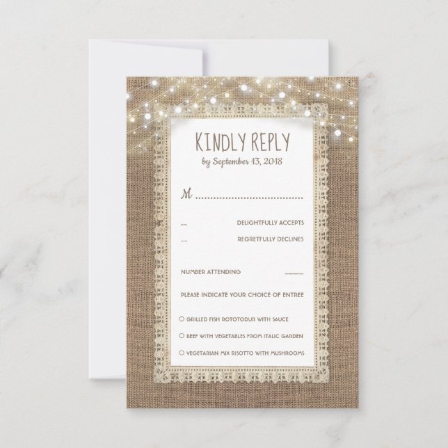 Rustic Burlap Lace Wedding RSVP (Anverso)
