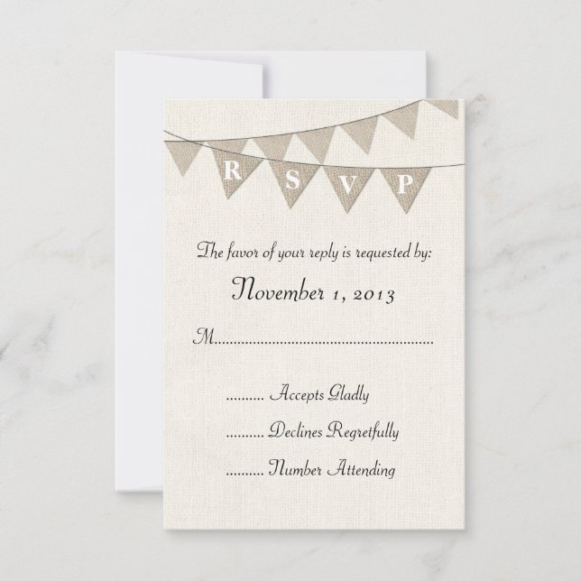 Rustic Burlap Pennant Wedding RSVP (Anverso)