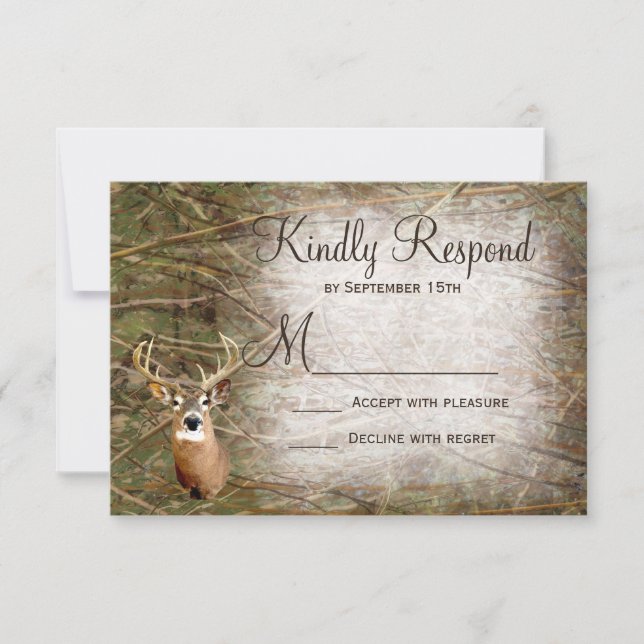 Rustic Camo Hunting Deer Antlers Wedding RSVP (Anverso)