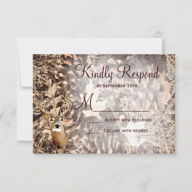 Rustic Camo Hunting Deer Antlers Wedding RSVP (Anverso)