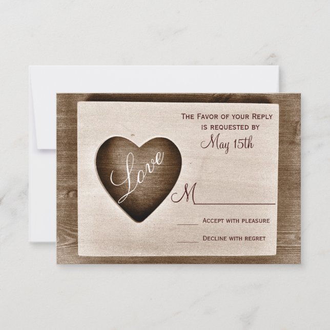 Rustic Country Barn Wood Love Heart Wedding RSVP (Anverso)