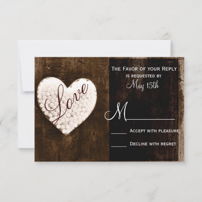 Rustic Country Barn Wood Love Heart Wedding RSVP (Anverso)