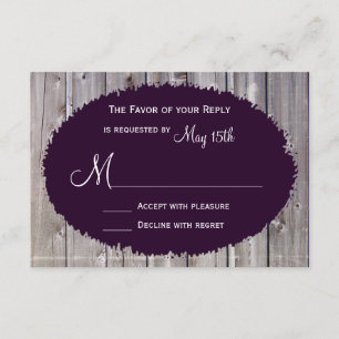 Rustic Country Barn Wood Purple Wedding RSVP