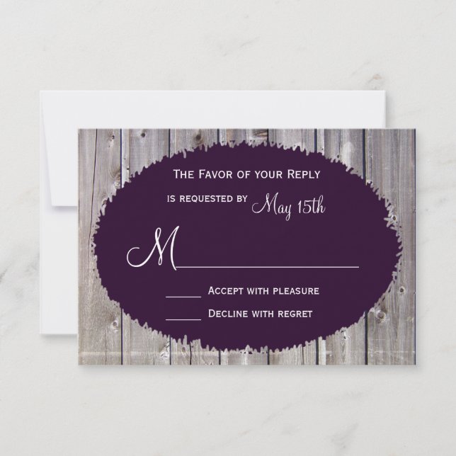 Rustic Country Barn Wood Purple Wedding RSVP (Anverso)