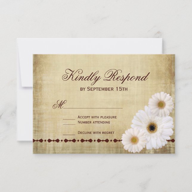 Rustic Country Daisies Vintage Wedding Cartas RSVP (Anverso)