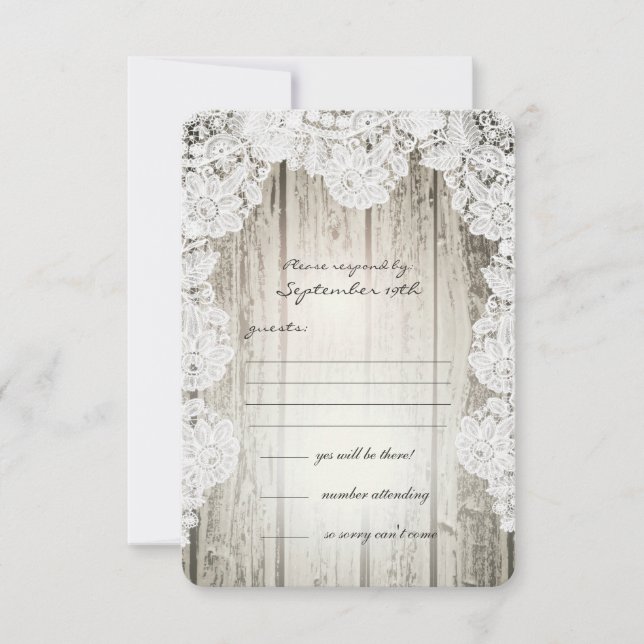 Rustic Country Faux Lace Barnwood Wedding RSVP (Anverso)