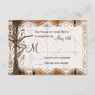 Rustic Country Lace Twine Wood Wedding RSVP